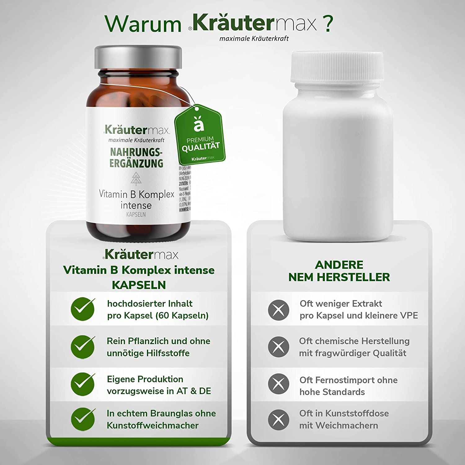 Kräutermax Vitamin B Komplex intense mit B1, B2, B3, B5, B6, B7, B9, B12 Kapseln 60 St