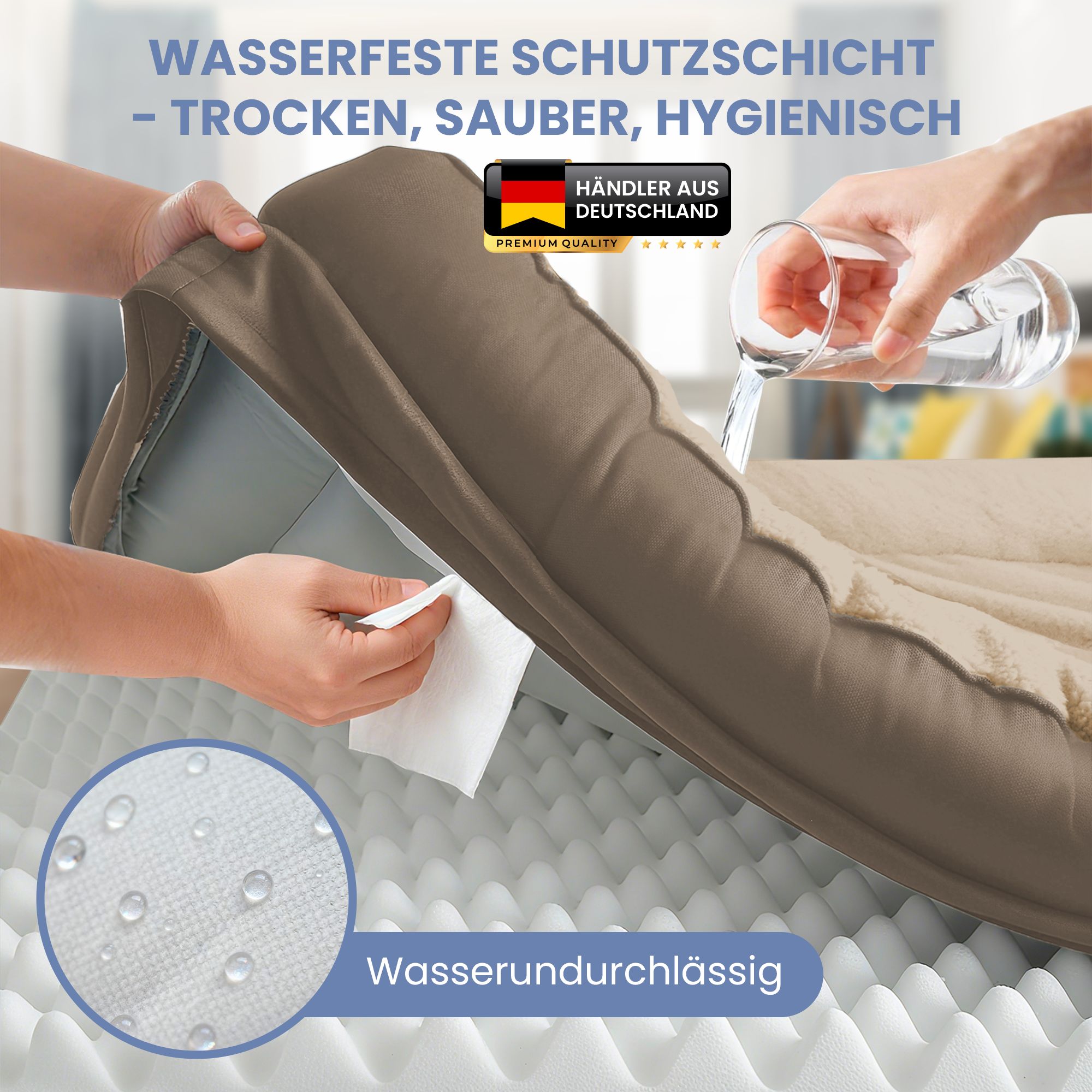 Hundebett, braun. Wasserfeste Schutzschicht. Wasser perlt ab. Händler aus Deutschland.