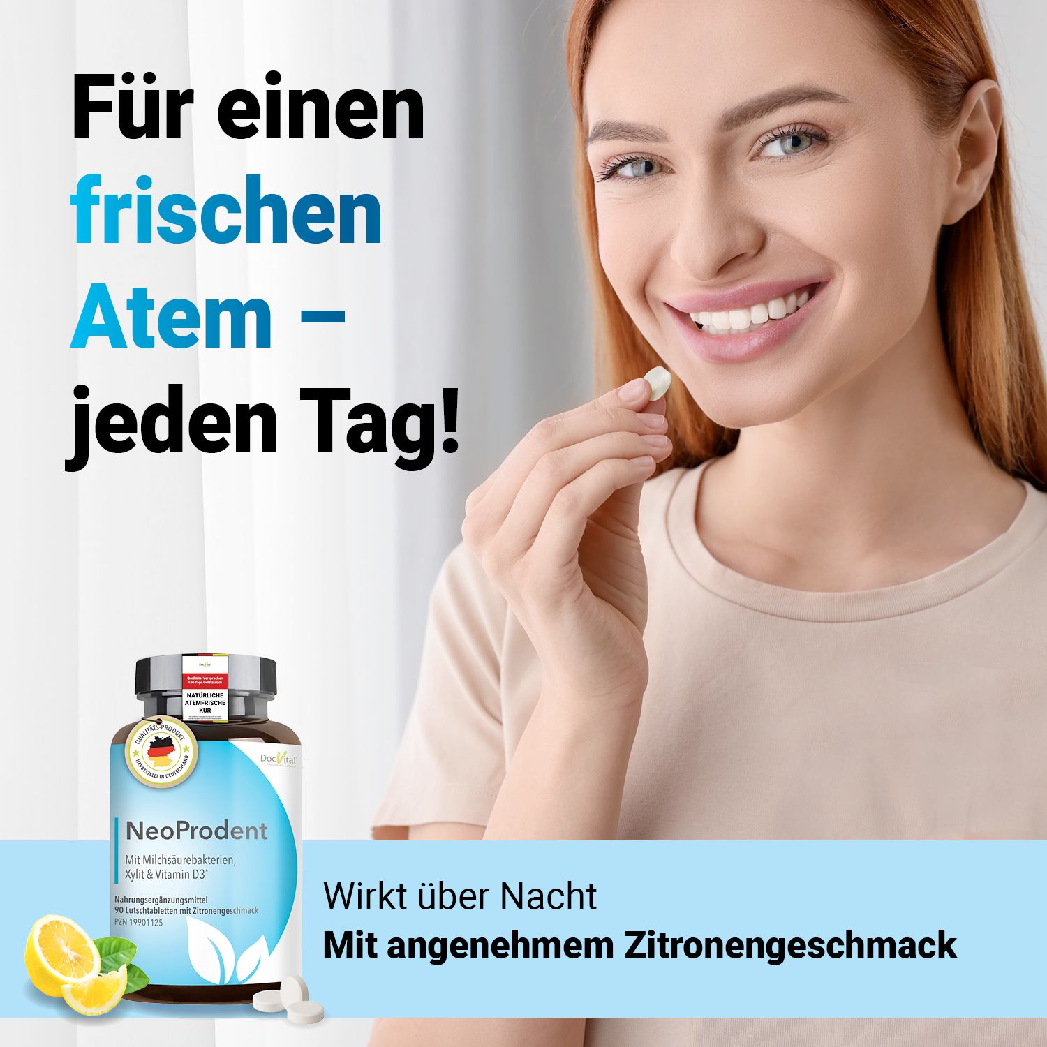 DocVital® Mundgeruch bekämpfen NeoProdent - Mundhygiene Lutschtabletten - Zitronengeschmack