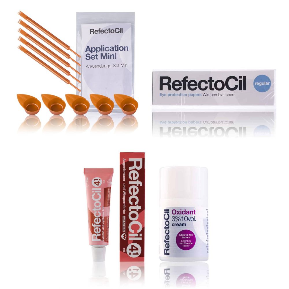 Refectocil Wimpernfarbe rot 4.1 & Oxidant Creme 3% Wimpernblättchen Mini-Anwendungs Set 15 ml