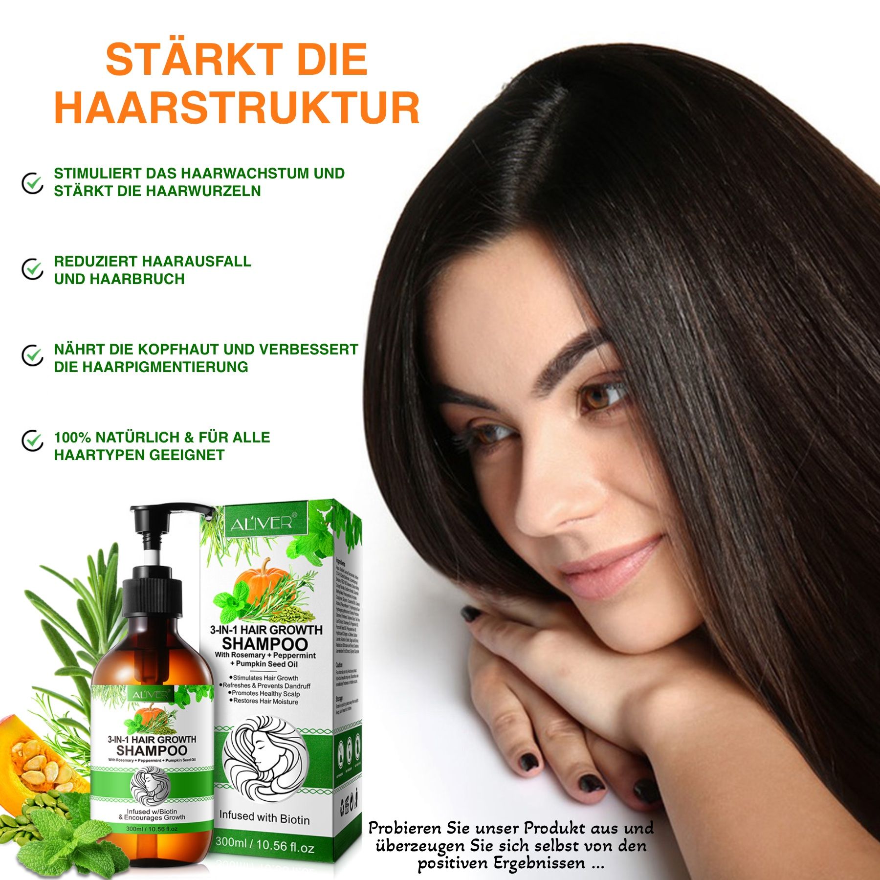 ALIVER 3-in-1 Rosmarin Minze Kürbis Haarshampoo