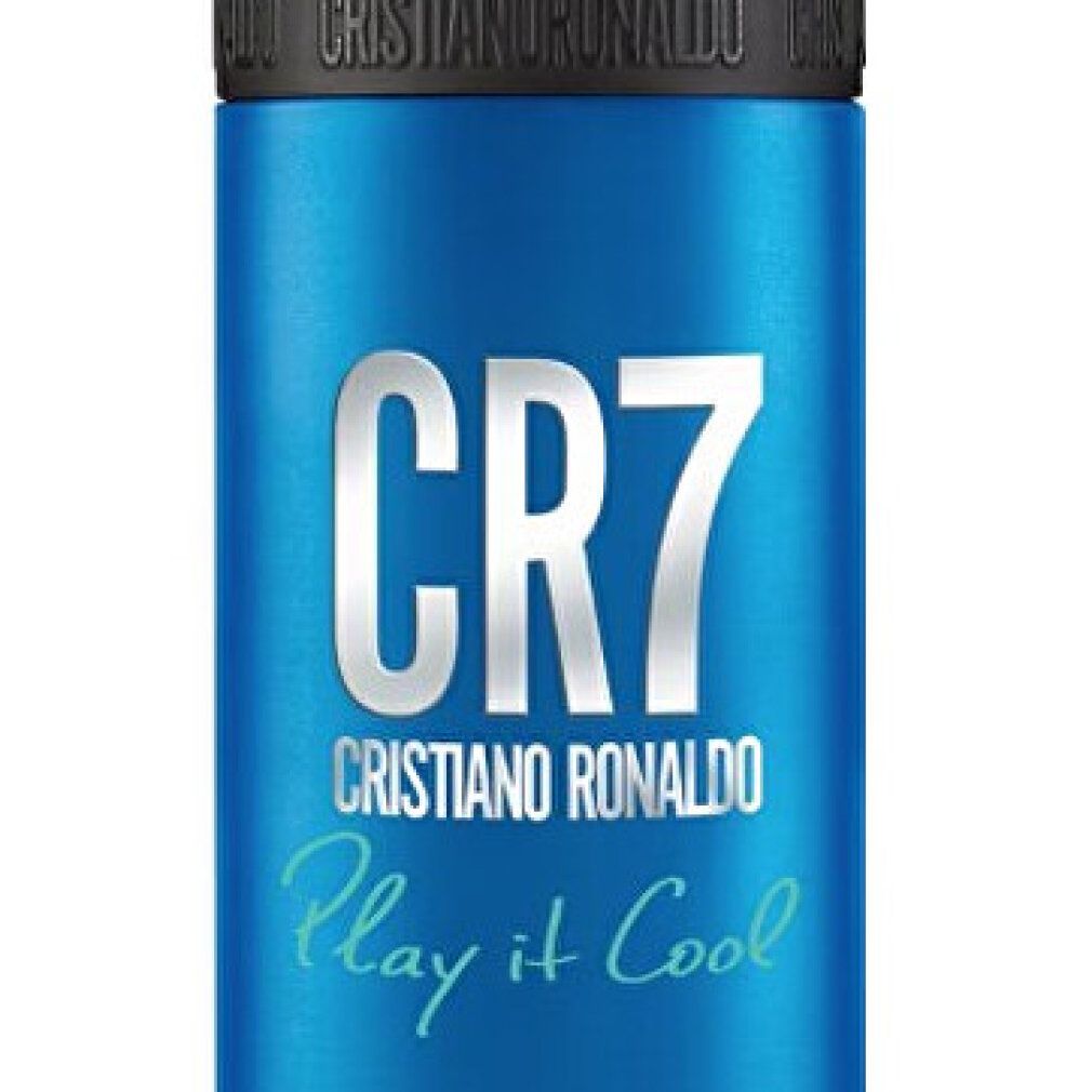 Blaue Sprühdose mit CR7-Logo und "Cristiano Ronaldo Play it Cool" Aufschrift.