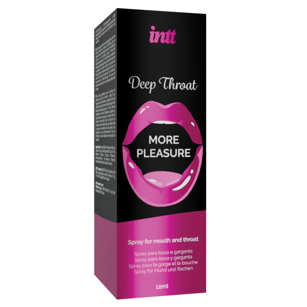 Intt Deep Throat Oral Spray Verpackung mit Lippenmotiv und 12ml Angabe.