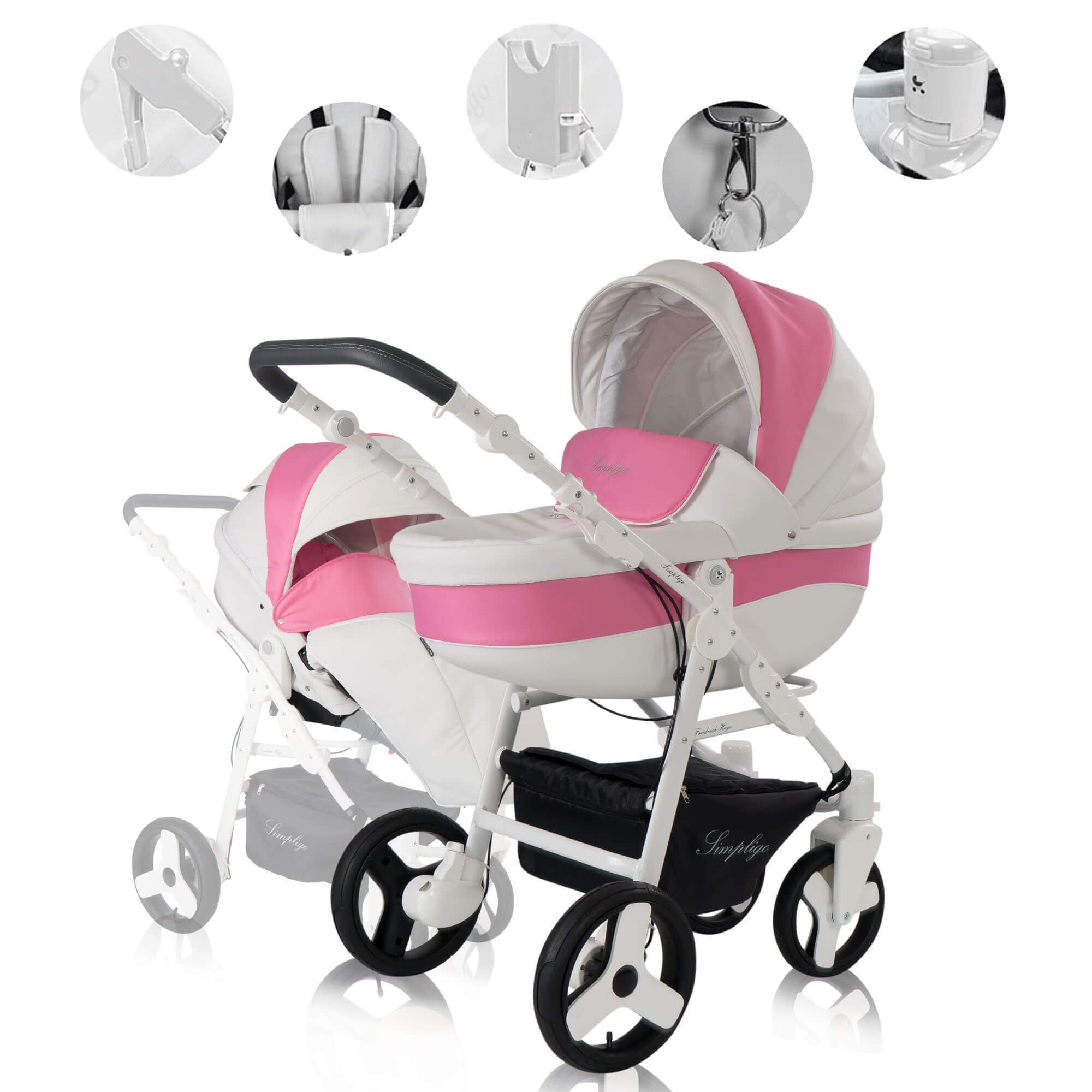 Friedrich Hugo Simpligo 2 in 1 Kombikinderwagen Luftreifen, Pink (Kunstleder)