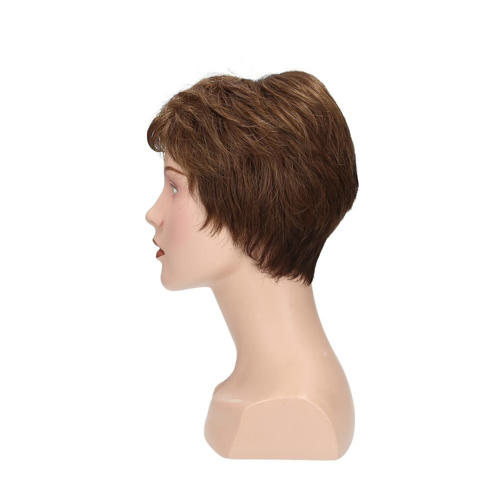 Perücke Lima von degenhardt auf Büste. Kurze, braune Haare. Seitenansicht, Profil.