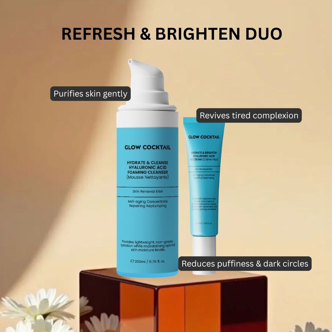 Glow Cocktail Feuchtigkeitsspendender und reinigender Reiniger + aufhellende Augencreme
