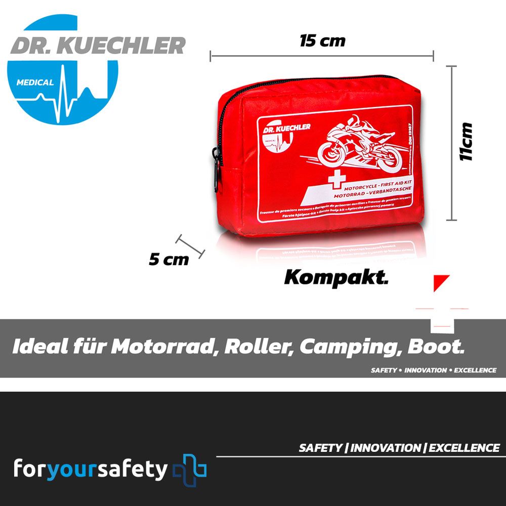 Motorrad Verbandskasten DIN 13167 Mini Erste Hilfe Set – Dr. Kuechler Medical® kompakt & EU konform