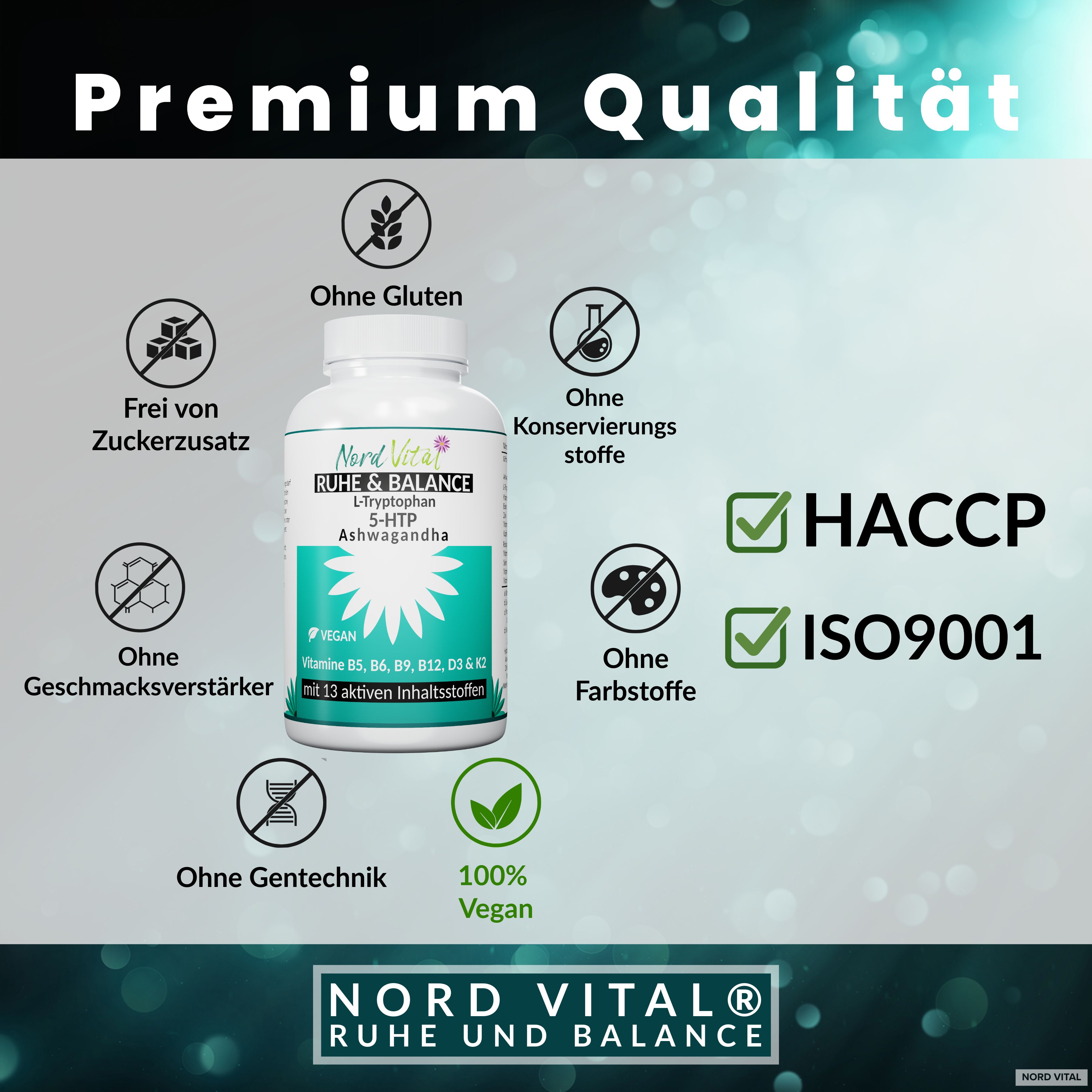 Nord Vital Ruhe & Balance – 13-in-1 Serotonin Komplex – 5-HTP 125 mg aus Griffonia, Ashwagandha, uvm
