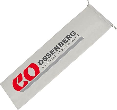 Graue Stofftasche mit rotem Logo und Schriftzug Ossenberg. Text: Qualität fest im Griff.