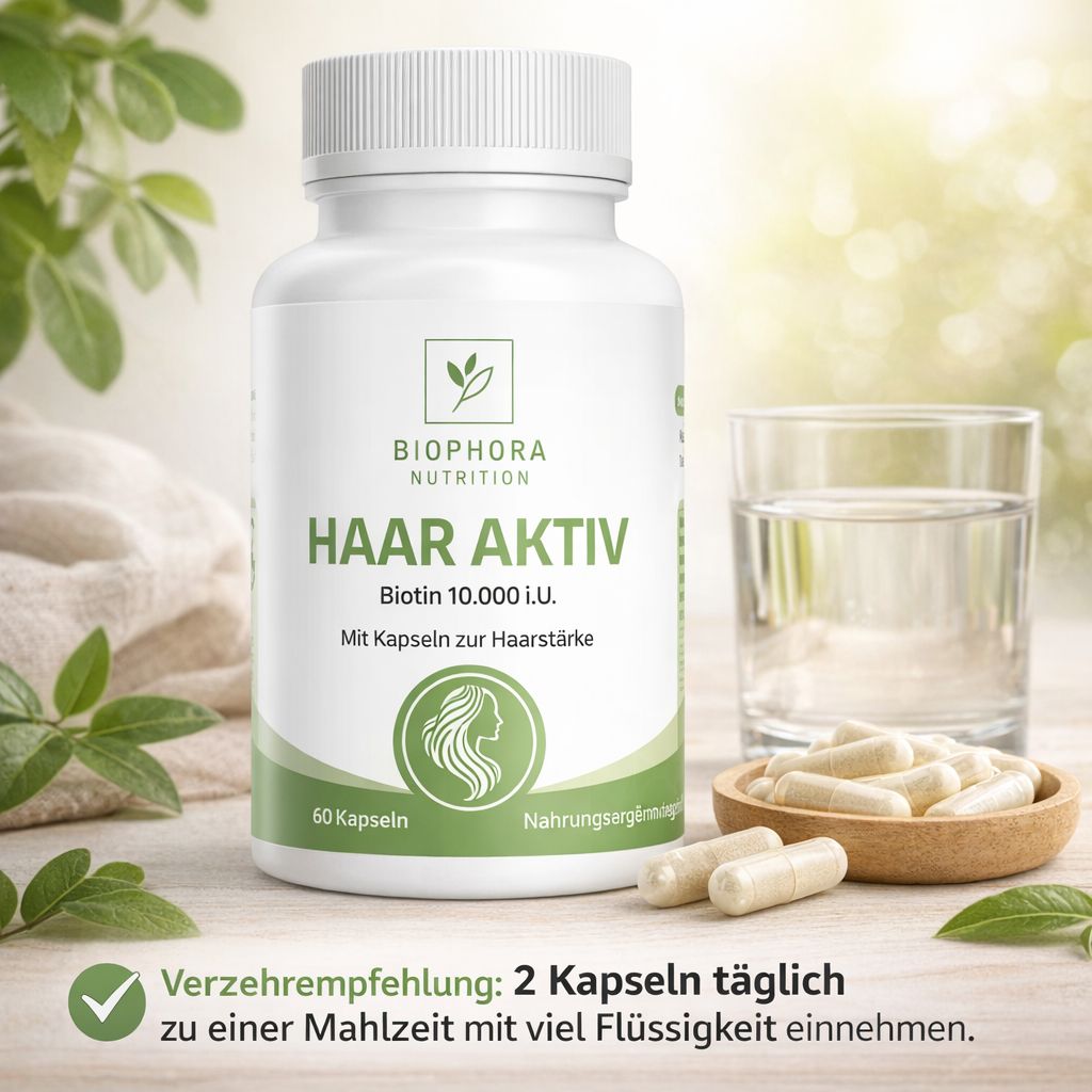 Haar Aktiv Biotin 10.000 µg | hochdosierte Biotinkapseln für Haare, Haarausfall und Haarbruch