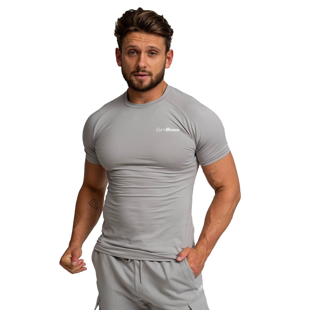 GymBeam T-Shirt Herren slim mit Kurzarm und verlängertem Schnitt in Grau