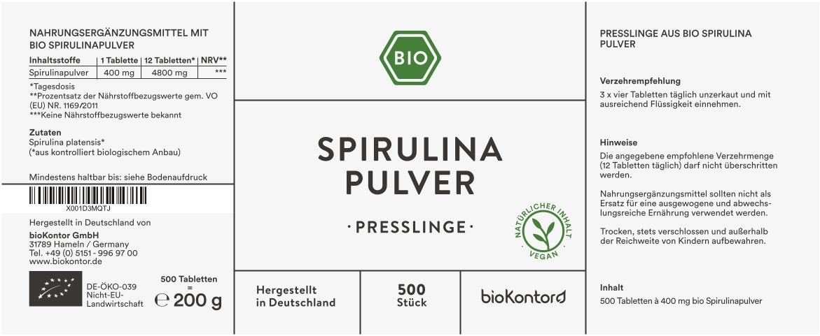 bioKontor Spirulina Presslinge 200 g Tabletten