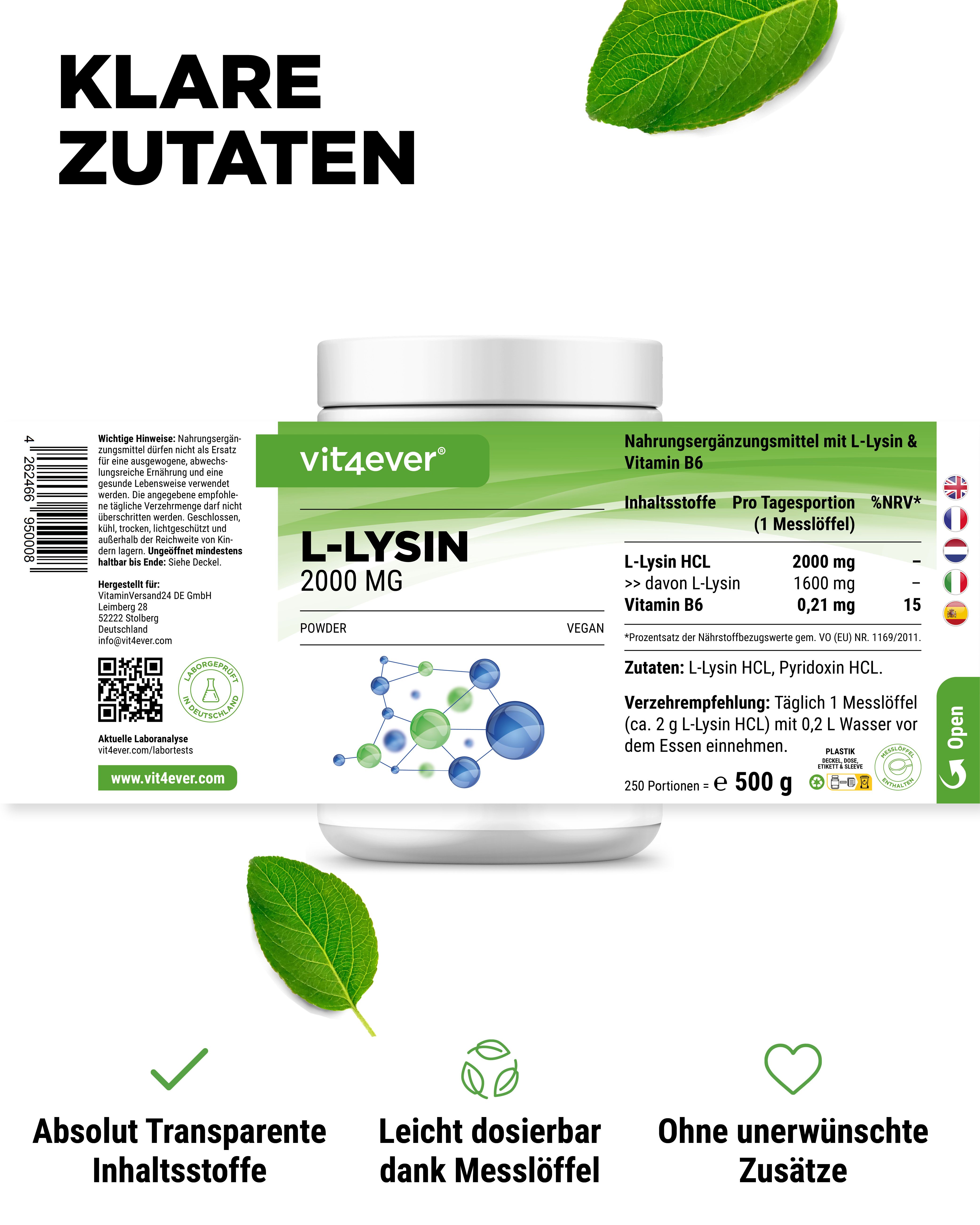 vit4ever L-Lysin 2000 (Pulver)