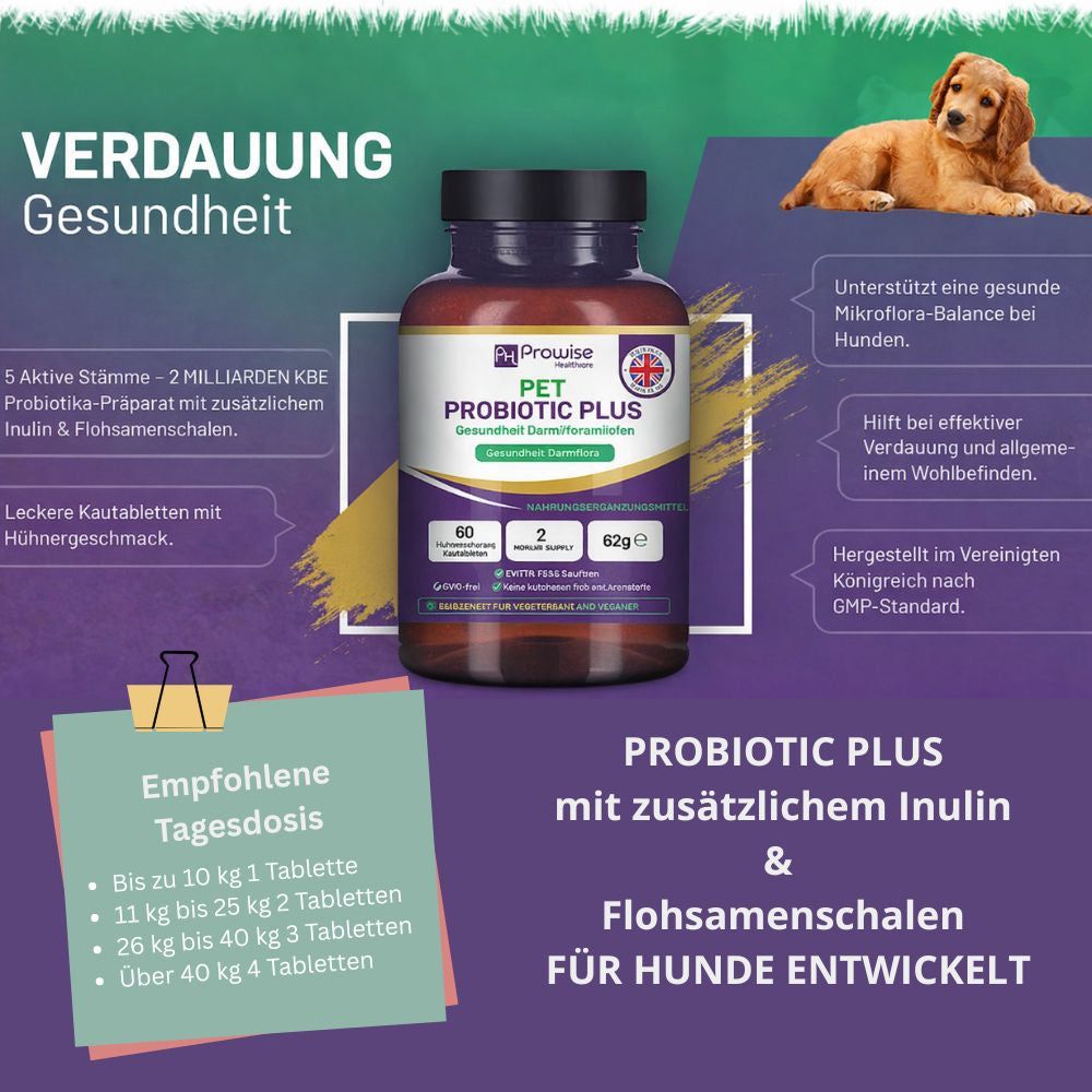 Prowise Healthcare Pet Probiotic Plus mit Inulin und Flohsamenschalen 2 Milliarden CFU