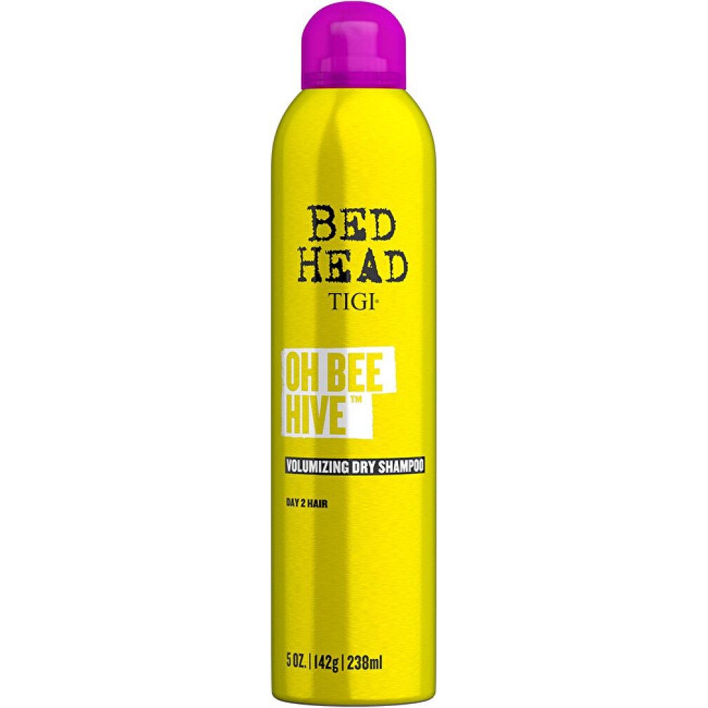 Tigi Bed Head Oh Bee Hive Volumizing Dry Shampoo in gelber Dose mit pinkem Deckel.