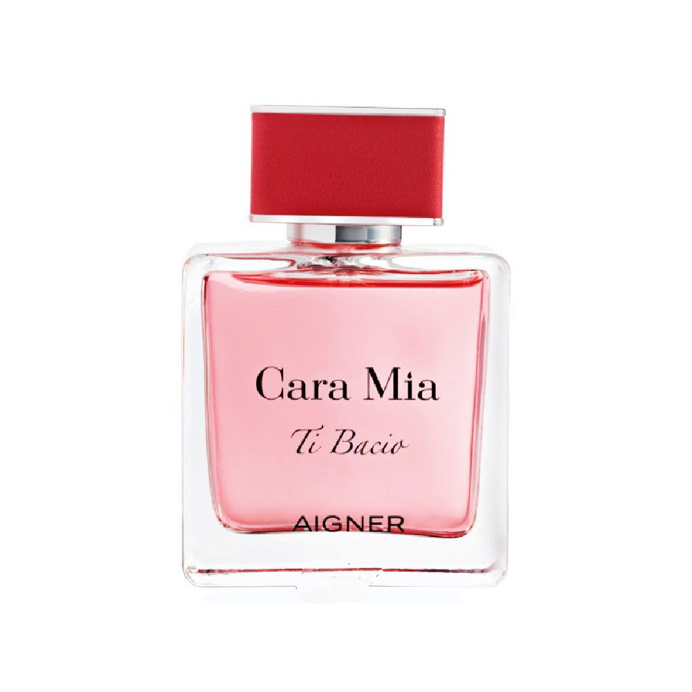 Aigner Cara Mia Ti Bacio Eau de Parfum in einem rechteckigen Glasflakon mit rotem Deckel.