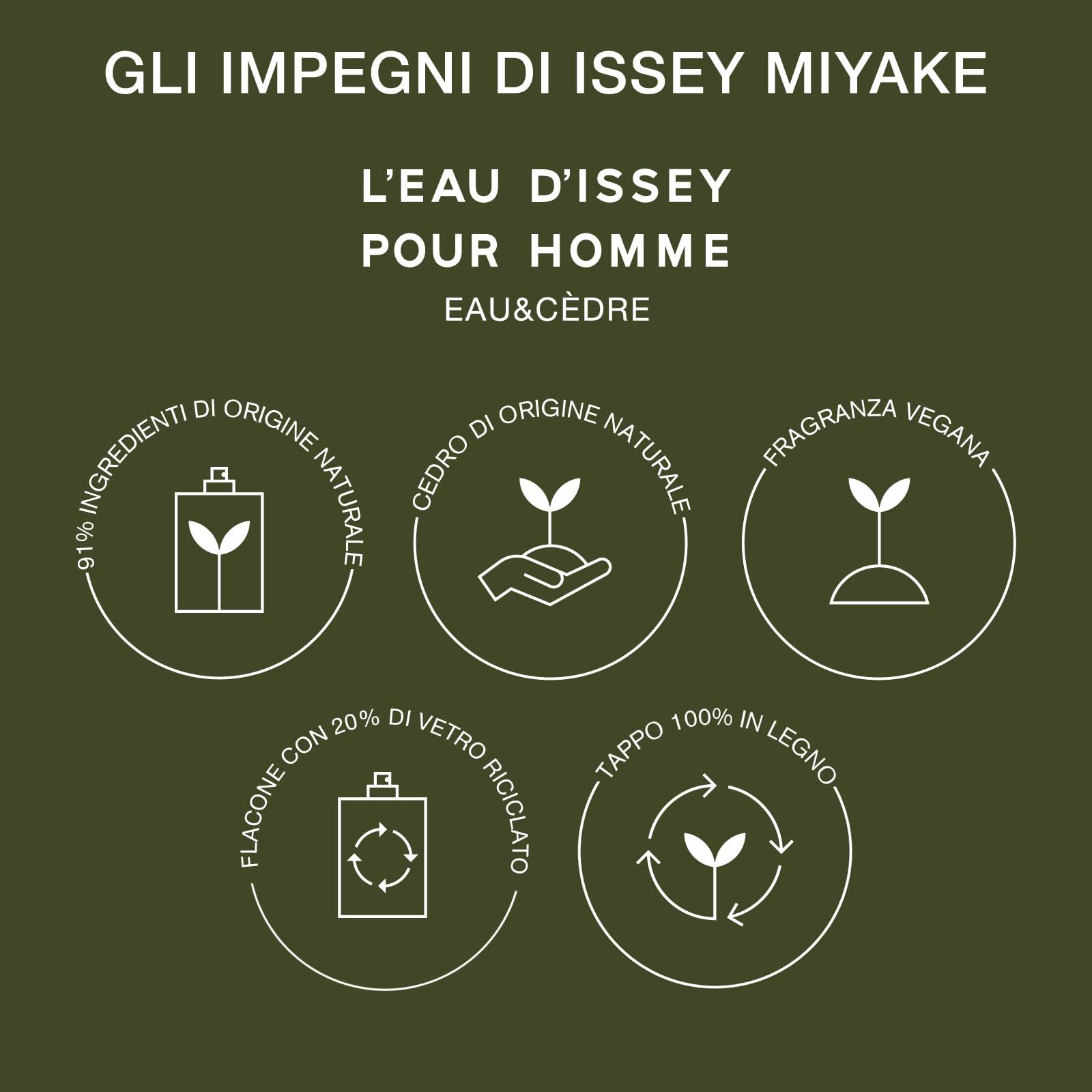 Kreisförmige Icons mit Text: 91% Inhaltsstoffe natürlichen Ursprungs, Zedernholz, vegan, recycelte Flasche, Holzverschluss.