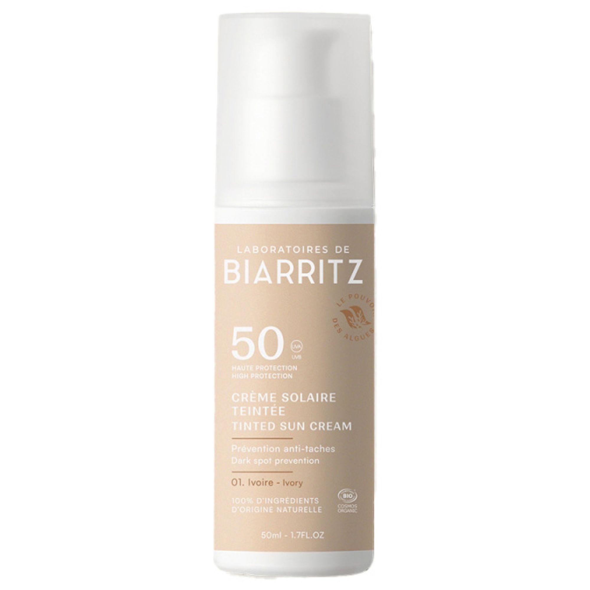 Laboratoires de Biarritz Alga Maris Getönte Bio-Gesichtssonnencreme Spf50 , Elfenbein) 11,7x3,2x3,2 cm