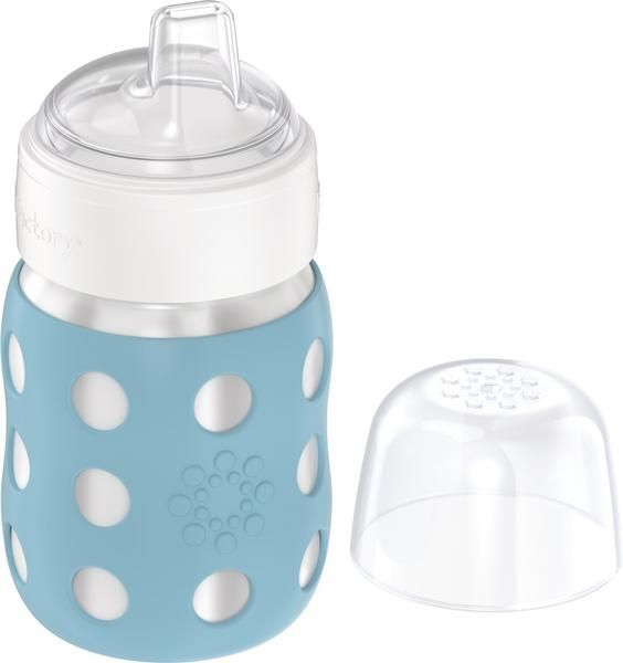 Edelstahl Baby-Weithalsflasche, 235ml, inkl. Schnabelsauger, denim