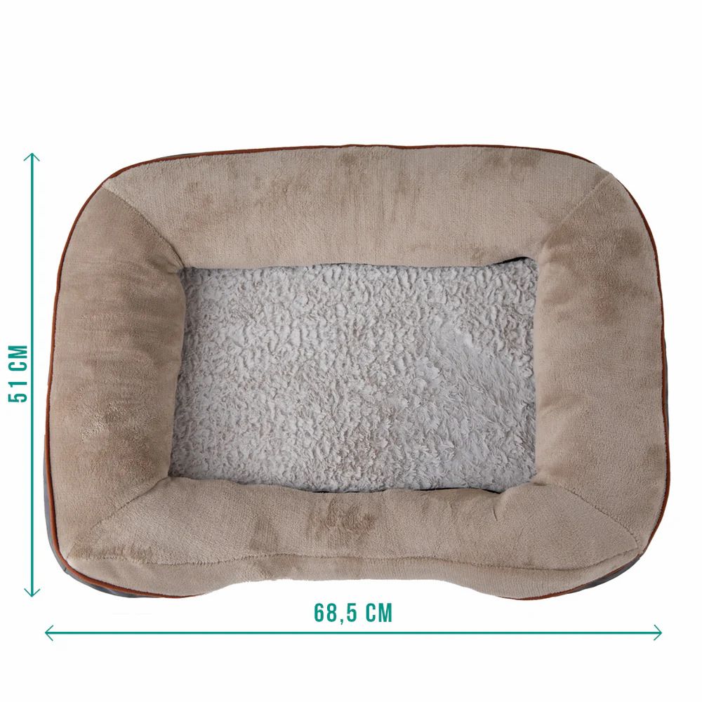 Orthopädisches Hundebett, rechteckig, beige und braun. Maße: 68,5 x 51 cm.