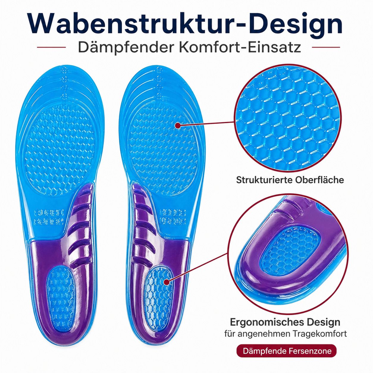 COOL-i Gel Einlegesohlen,Orthopädisch, stoßdämpfend & weich für Ferse und müde Füße, waschbar