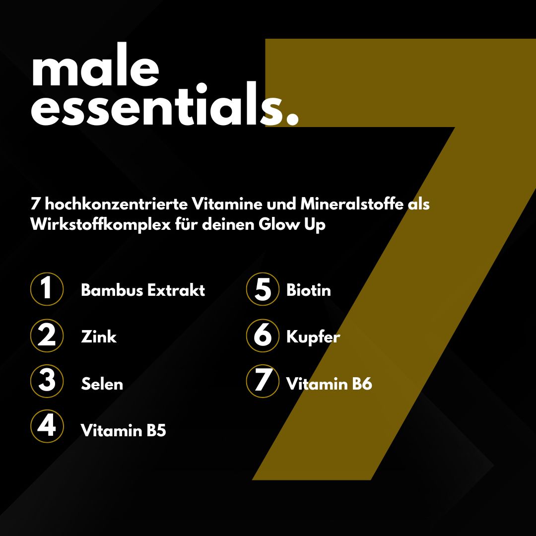 APOmia® male essentials. Haut-Haare-Nägel Komplex | Bambus-Extrakt Silizium Zink Biotin Selen Mann