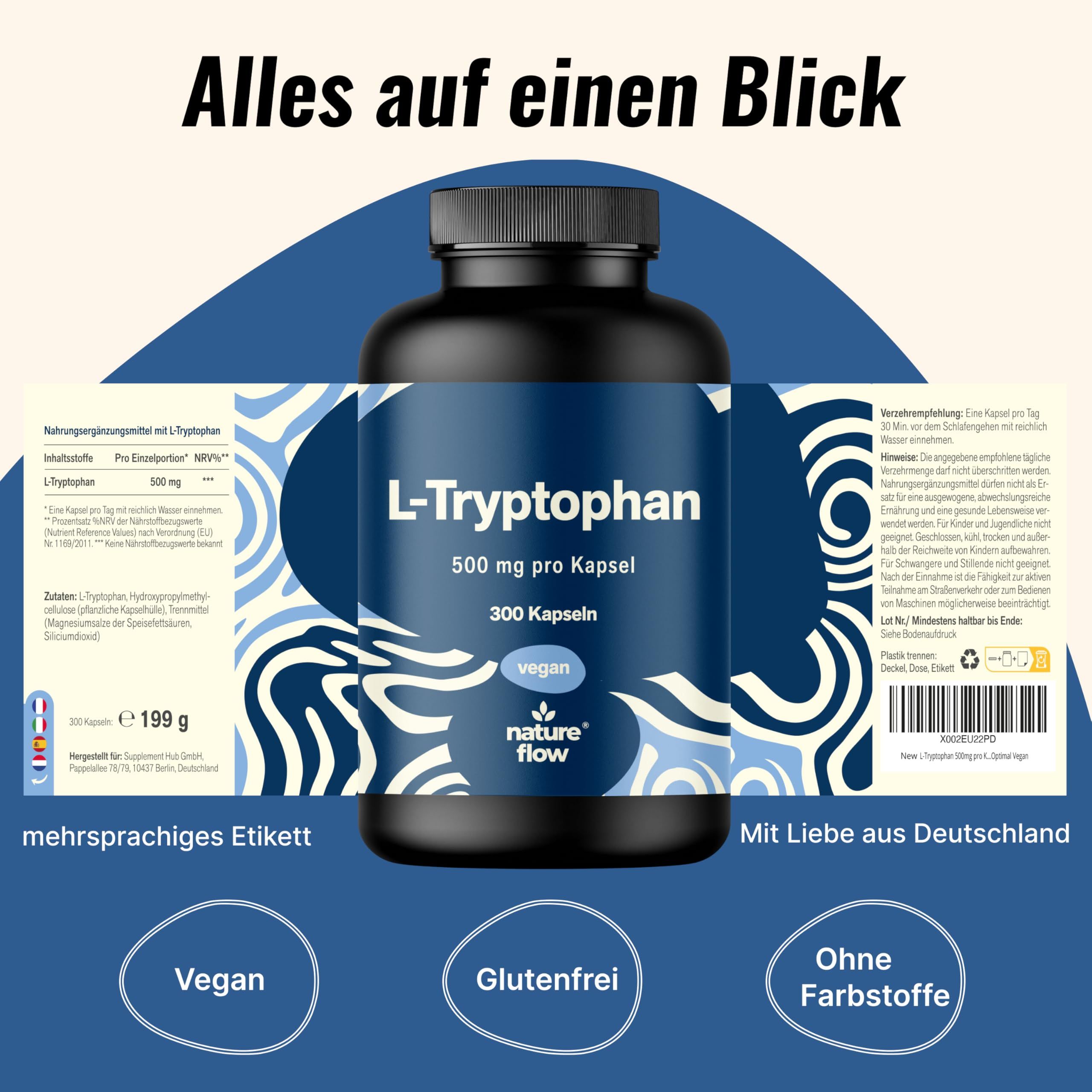 L-Tryptophan Hochdosiert - 300 Kapseln - Langzeitvorrat - Nature Flow