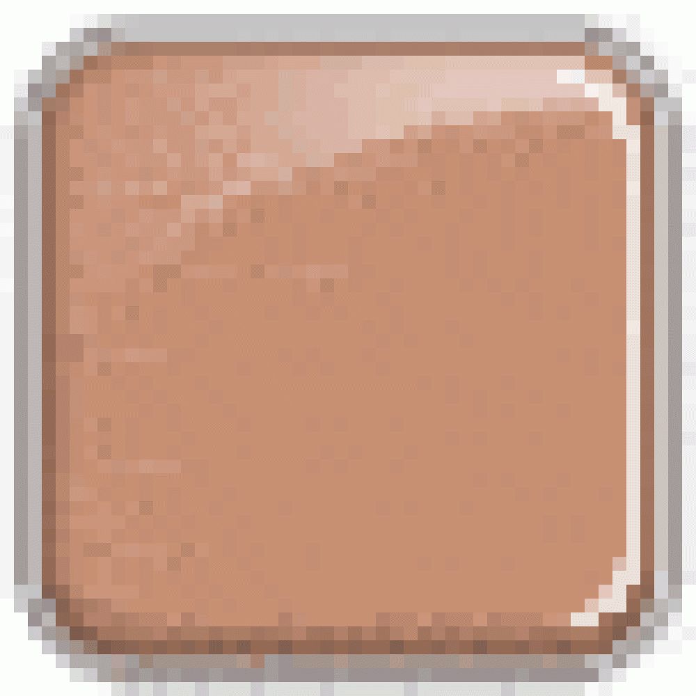 Quadratische, beige Make-up-Probe mit glänzender Oberfläche.