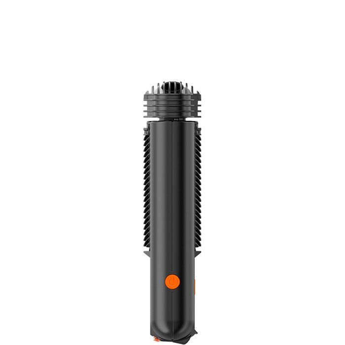 Seitenansicht des MIGHTY+ Vaporizers, zeigt das schlanke Design und den Ladeanschluss.
