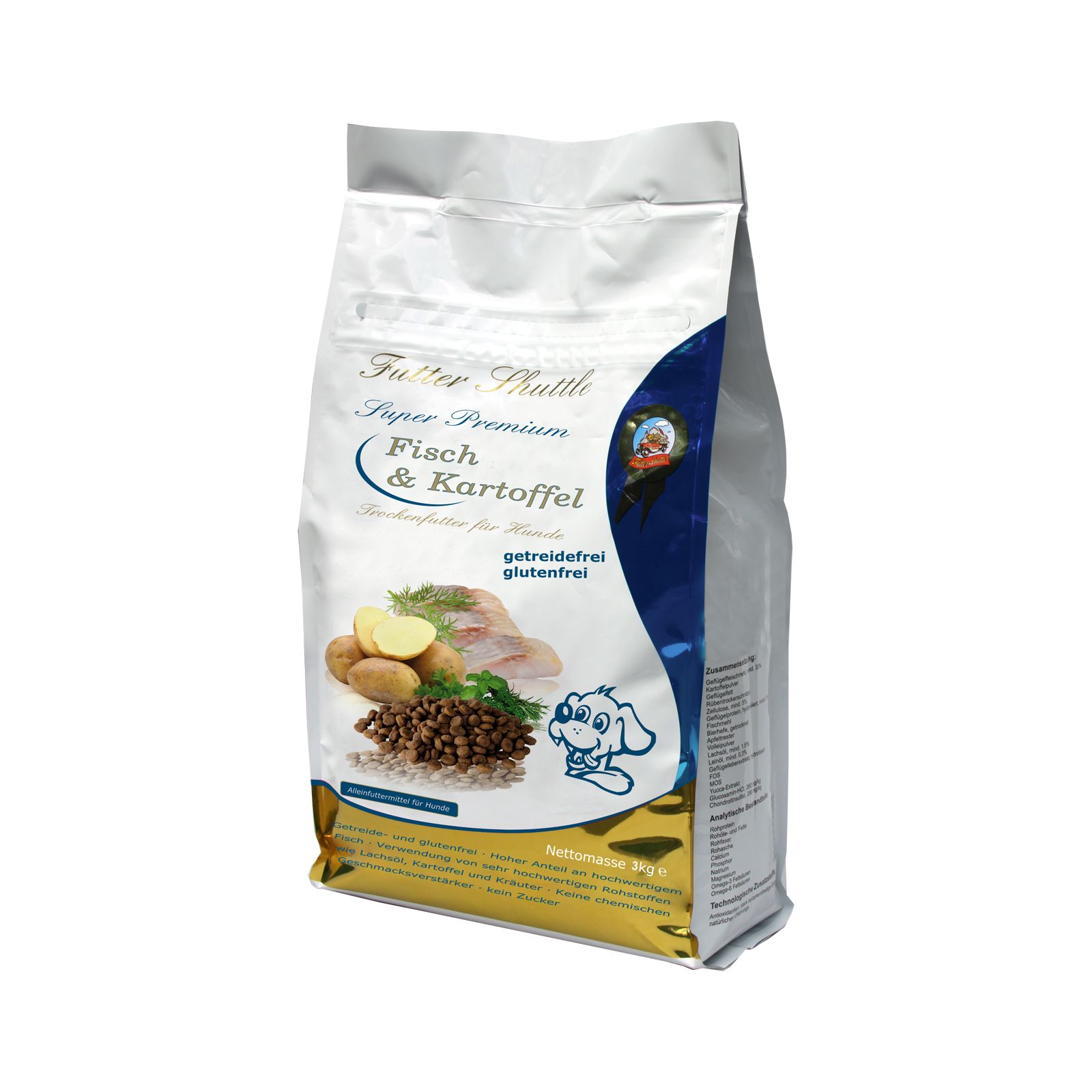 Getreidefreies Hundefutter Trockenfutter mit Fisch und Kartoffel 3 kg