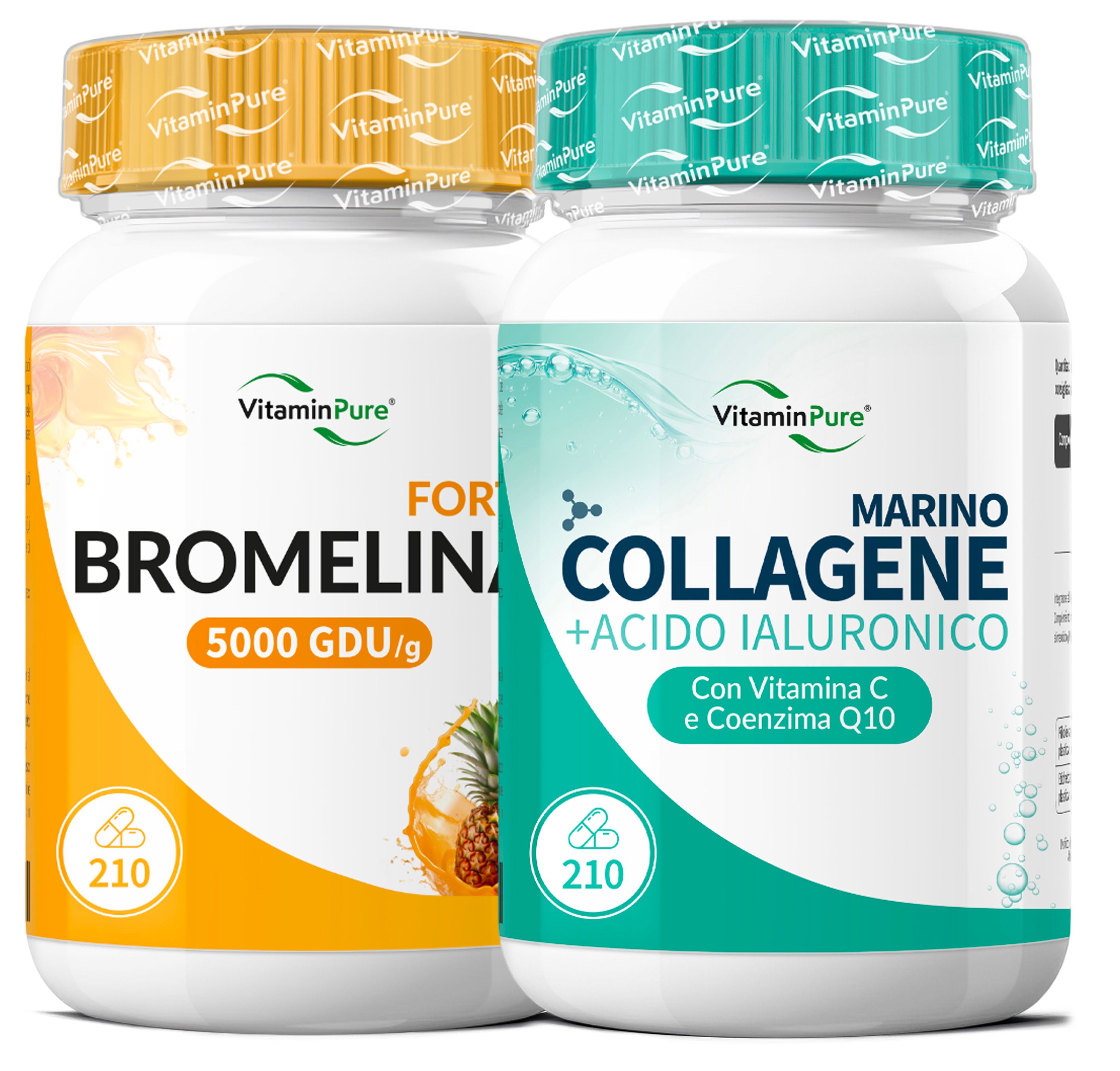 PROMO Bromelina Forte Drenante + Collagene Marino e Acido Ialuronico, VitaminPure®