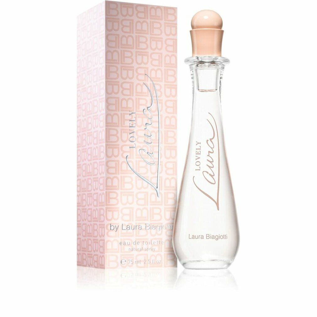 Eau de Toilette Flasche und Verpackung. Schriftzug Lovely Laura. Laura Biagiotti. Rosa Verpackung.
