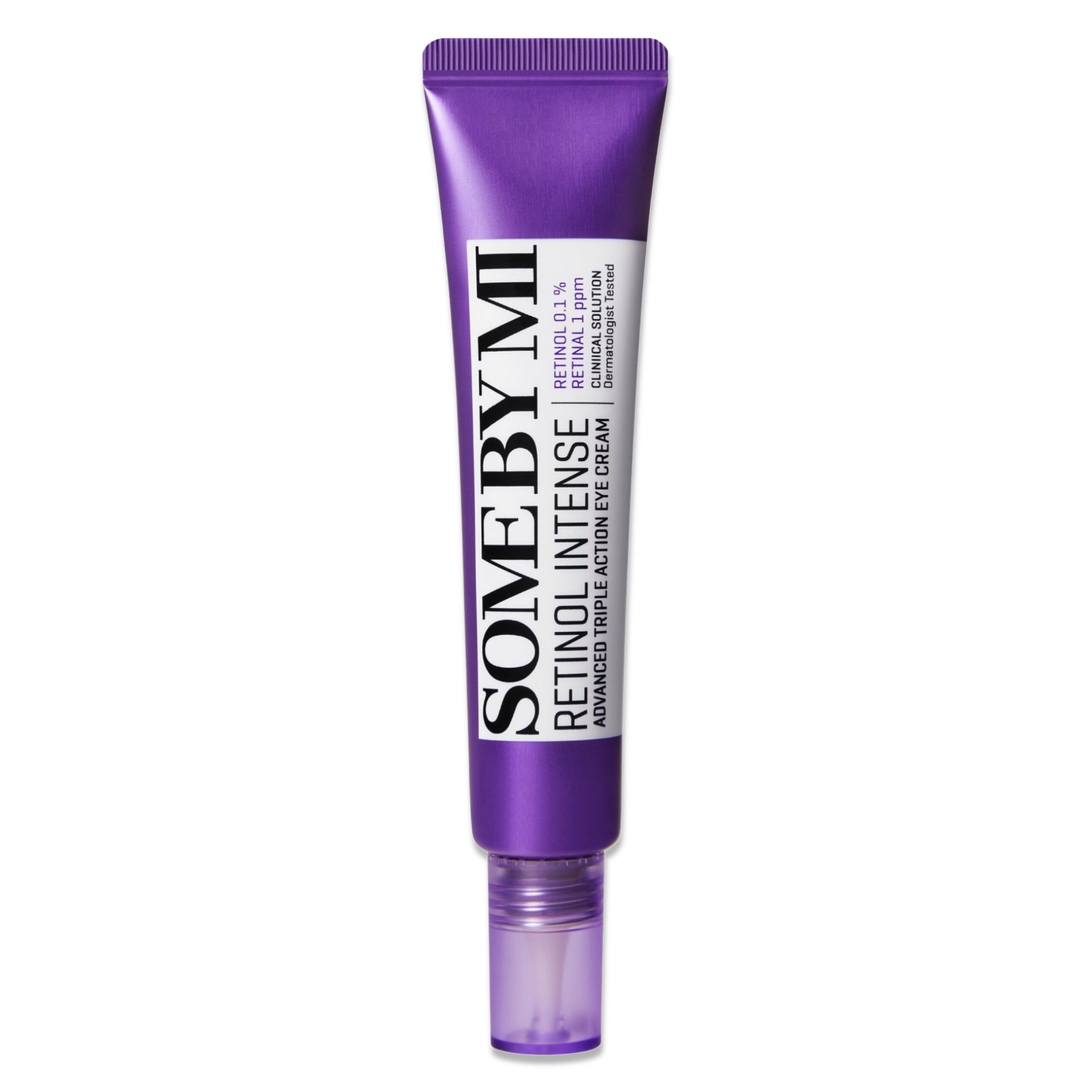 Lila Tube mit weißem Aufdruck. Einige By Mi Retinol Intense Augencreme.