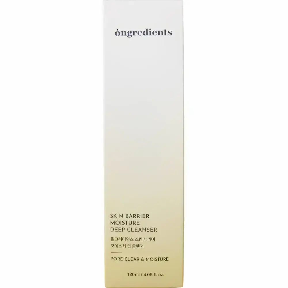 Aufrechte, creme-farbene Tube. Aufschrift: Skin Barrier Moisture Deep Cleanser. 120 ml.