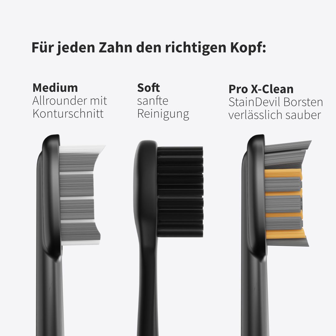 Zahnheld Bürstenkopf Basic Medium schwarz (6 Stück) - mittelharte Wechselköpfe