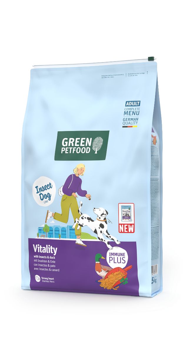 Green Petfood Vitality Hundefutter mit Insekten & Ente, 7,5 kg Beutel.