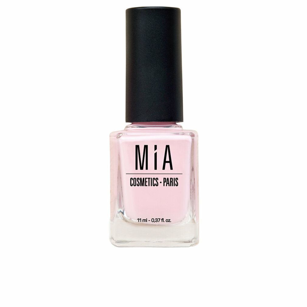 Rosa Nagellackflasche mit schwarzem Deckel. Aufschrift: MIA COSMETICS - PARIS. Volumen: 11 ml - 0.37 fl. oz.