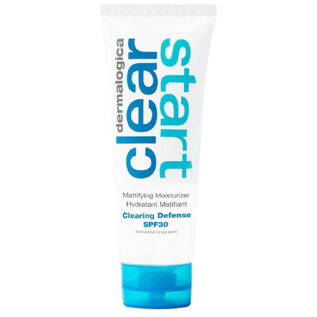 Dermalogica Clear Start Clearing Defense SPF 30 Mattifying Moisturizer Tube mit blauem Deckel.