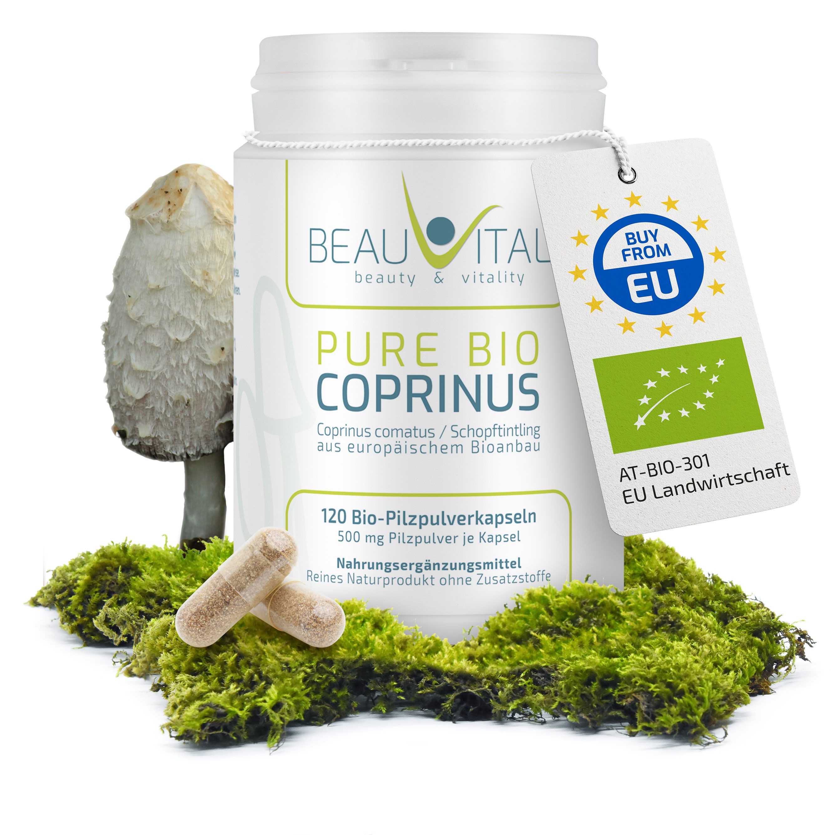 BEAUVITAL® Pure Bio Schopftintling Kapseln, (Coprinus comatus) aus EU-Anbau