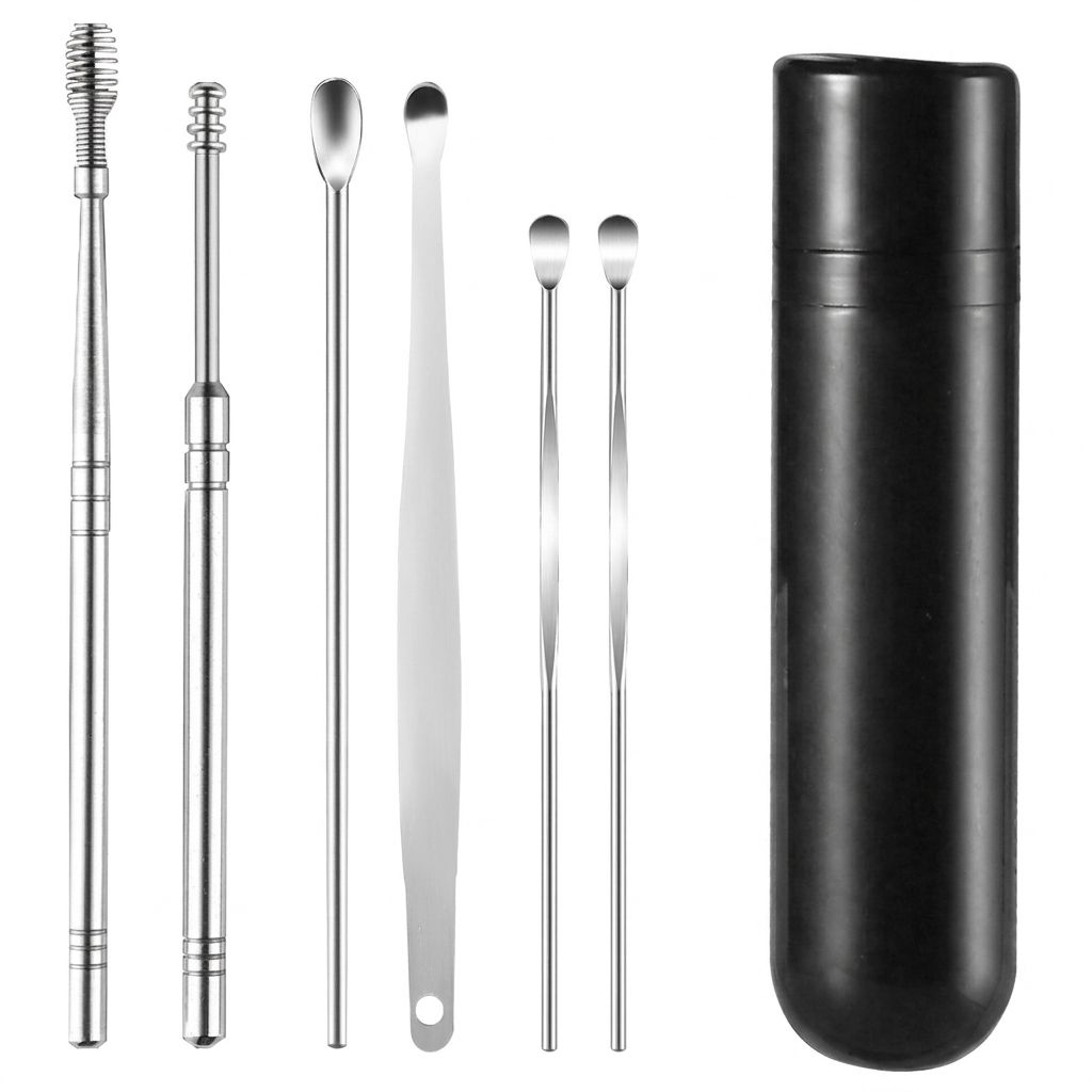 Edelstahl Ohrenreiniger Set 6 teilig, wiederverwendbar & rostfrei, für die tägliche Pflege 1 Pc Ohrreiniger