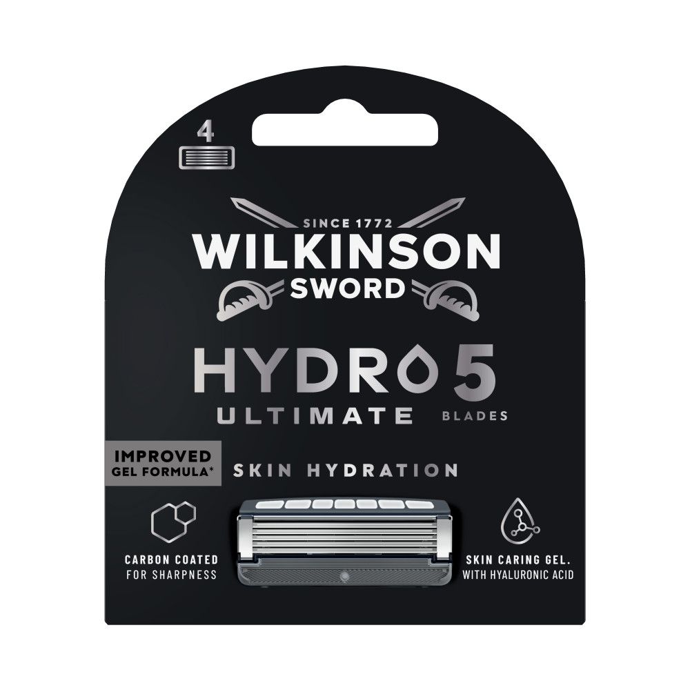 Wilkinson Sword Hydro 5 Ultimate Rasierklingen-Verpackung. 4 Klingen, Hautpflege mit Gel.