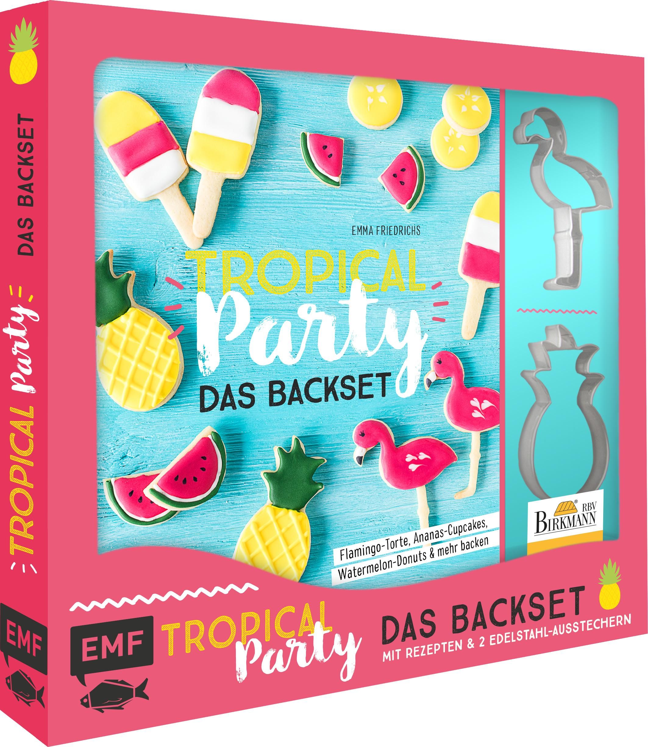 Tropical Party - das Backset mit Rezepten und Ananas- und Flamingo-Ausstecher aus Edelstahl - Lim...