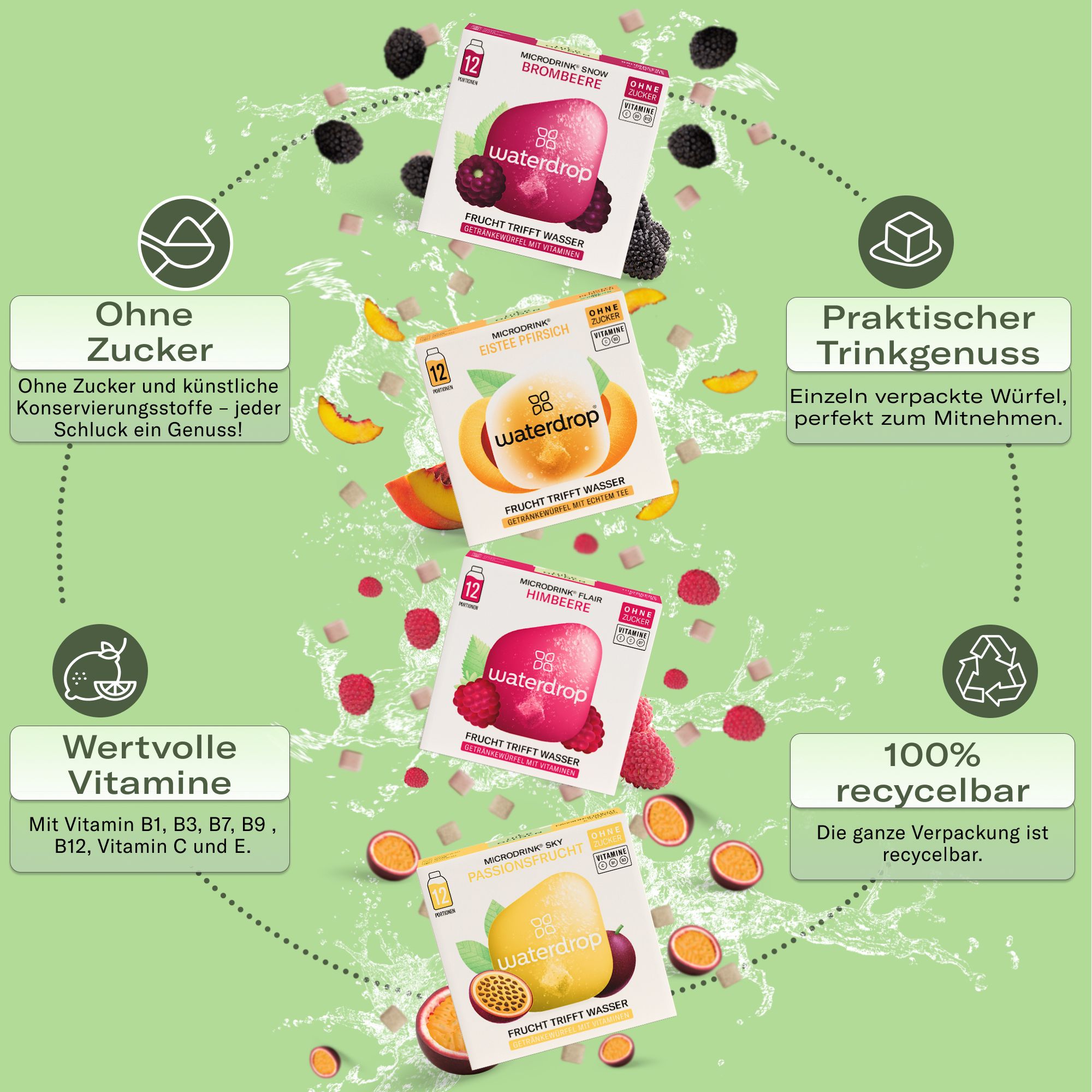 waterdrop® Microdrink Set – 48 Würfel mit Frucht-Extrakten & Vitaminen – vegan, zuckerfrei