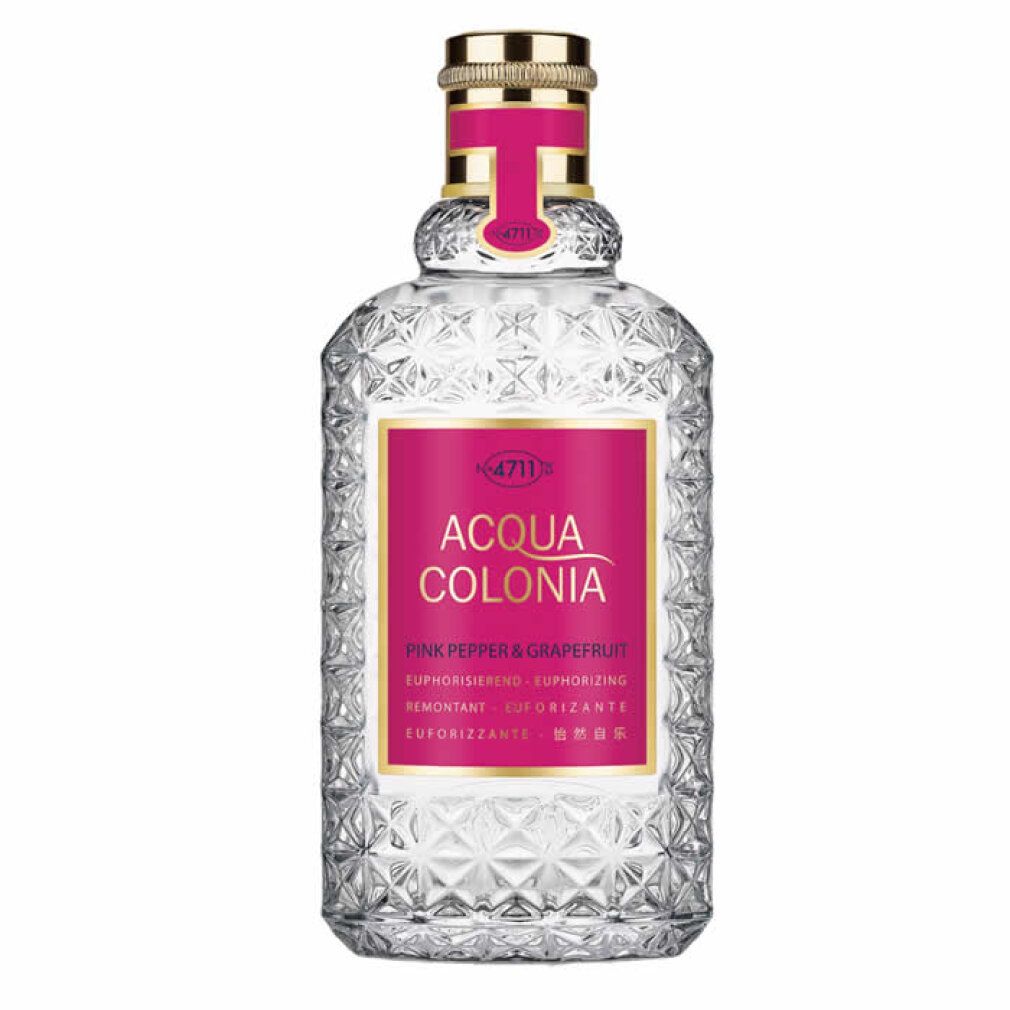 Acqua Colonia Flakon mit rosa Etikett und goldenem Verschluss.