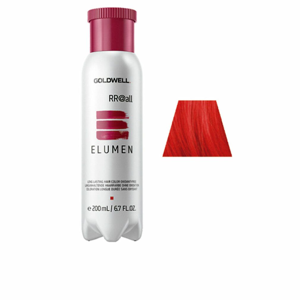 Goldwell Elumen Haarfarbe Flasche mit roter Kappe und Farbmuster. Text: RR@all, Elumen, 200 ml / 6.7 FL.OZ.
