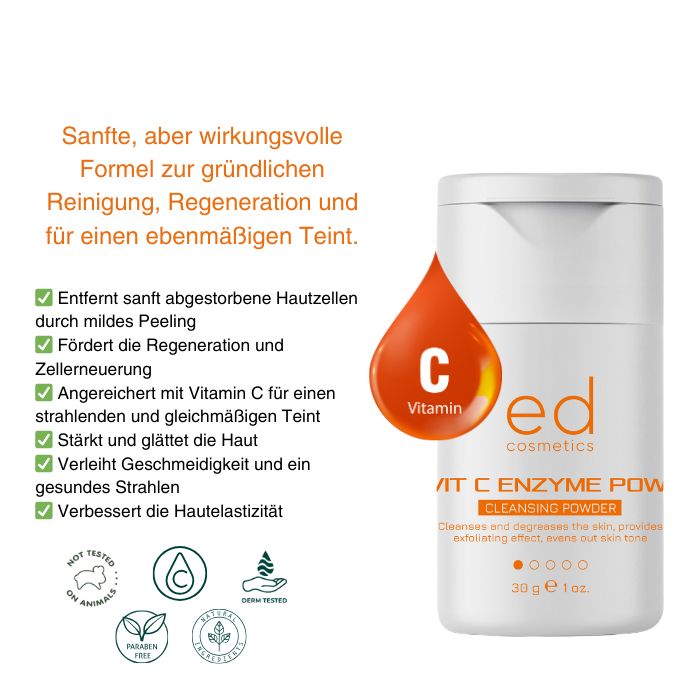 ED COSMETICS Vitamin C Enzympeeling Pulver – sanfte REINIGUNG & Aufhellung für empfindliche Haut