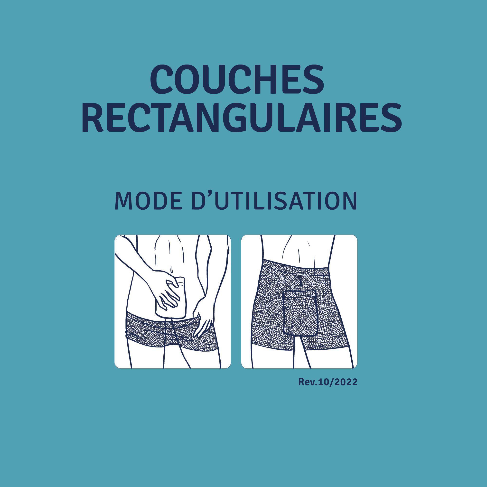 Illustration : Mode d'emploi des couches rectangulaires. Deux dessins : devant et derrière.