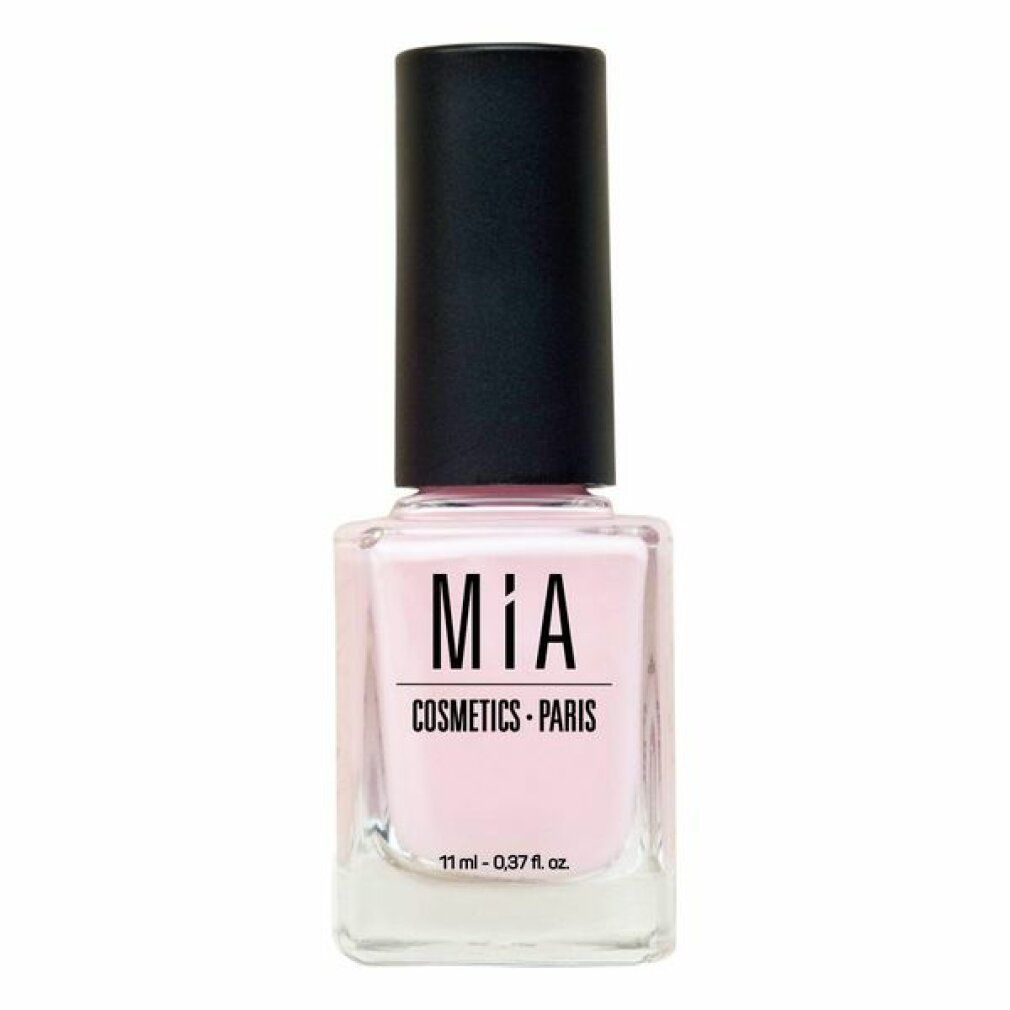 Rosa Nagellackflasche mit schwarzem Deckel. Aufschrift: MIA COSMETICS - PARIS. Volumen: 11 ml - 0.37 fl. oz.