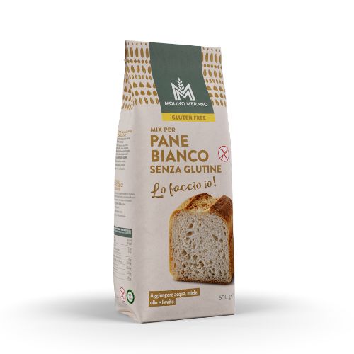 Glutenfreie Backmischung für weißes Brot von Molino Merano. 500g Packung.