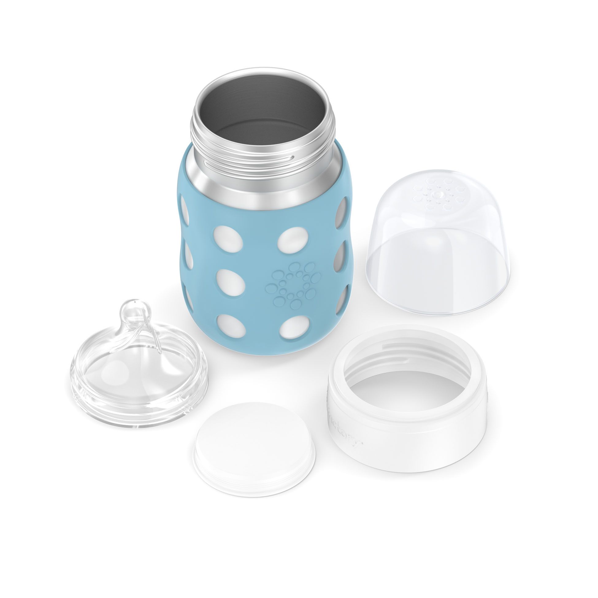 Edelstahl Baby-Weithalsflasche,  235ml,  Silikonsauger 2 (3-6 Mo), denim